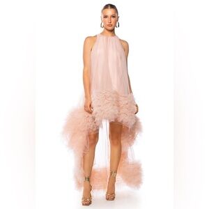 TULLE RUFFLE HIGH LOW MINI DRESS IN BLUSH - large